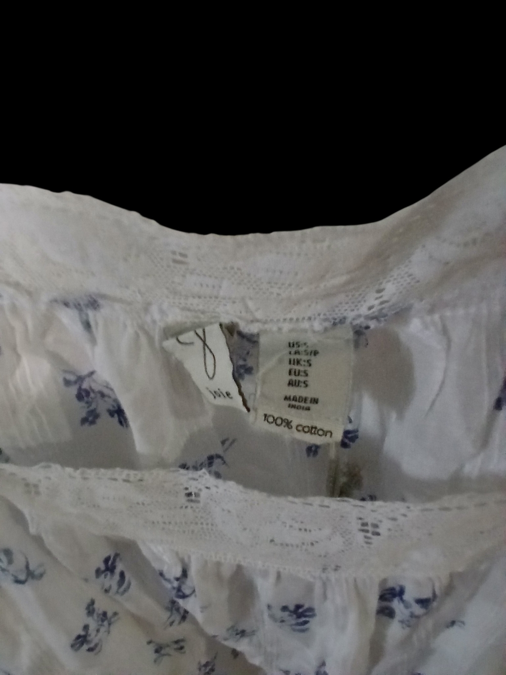 White Cotton Floral Eyelet Blouse with Blue Print Small Nwt - Picture 3 of 3